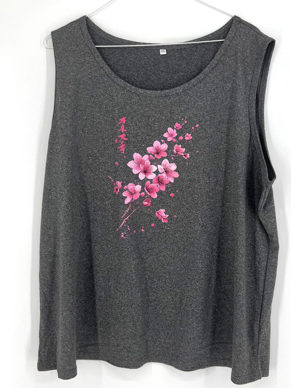 Tank top pink cherry blossom graphic Size 5XL women's (7-128)